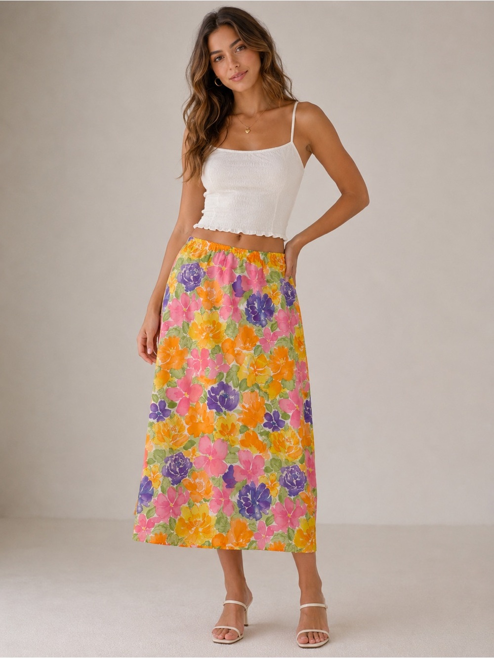 Vintage Laura Ashley 100% Silk Floral Midi Skirt Petite Medium